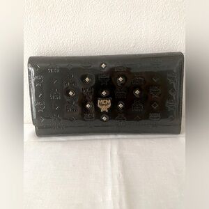 MCM Studded Patent Leather Black Wallet